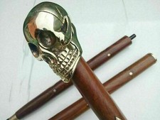 Solid Brass Vintage Skull Head Handle Victorian Style Wooden Walking Stick Cane