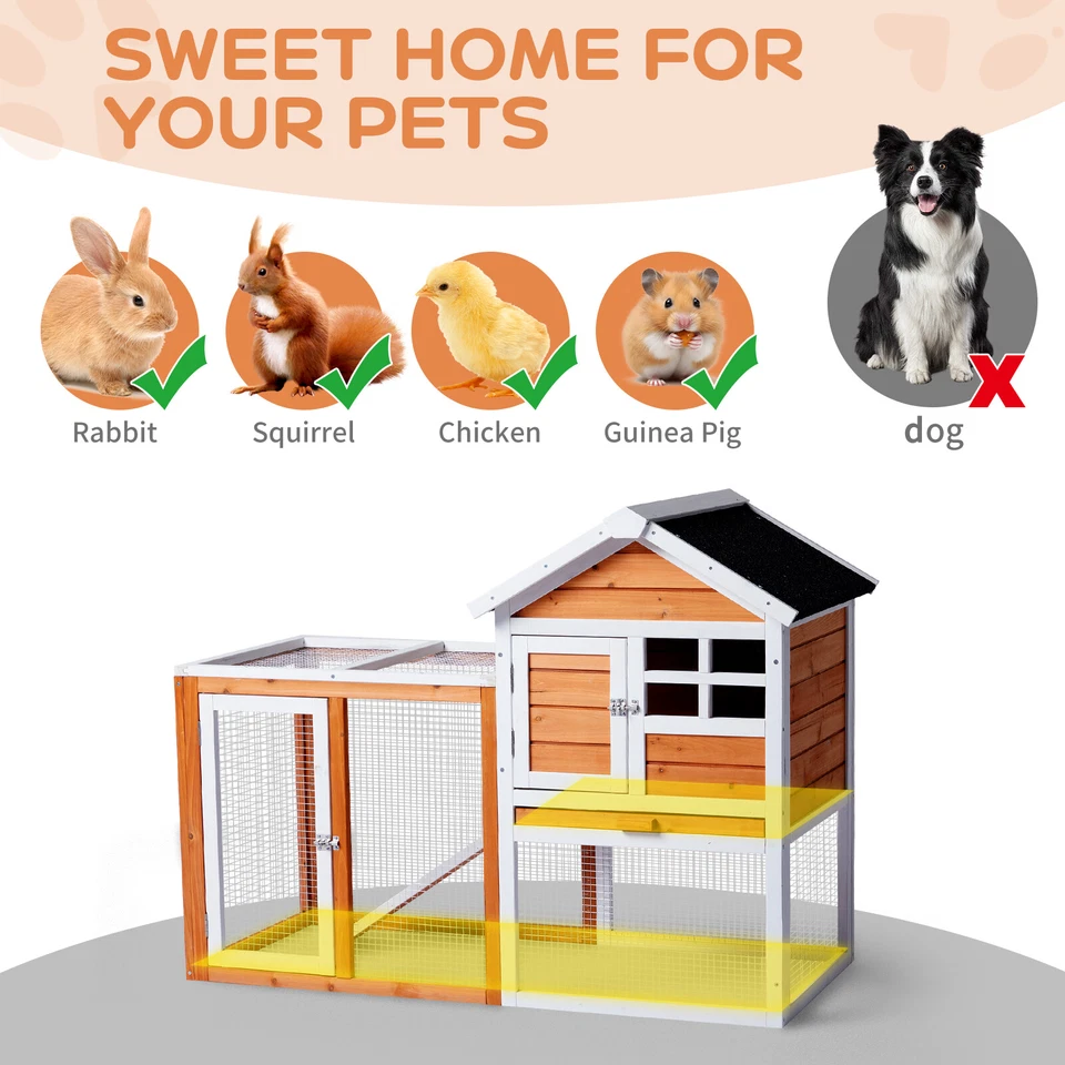 Wooden Rabbit Hutch Outdoor Chicken Coop Indoor Bunny Cage with Run Pet House - Image 4 of 4