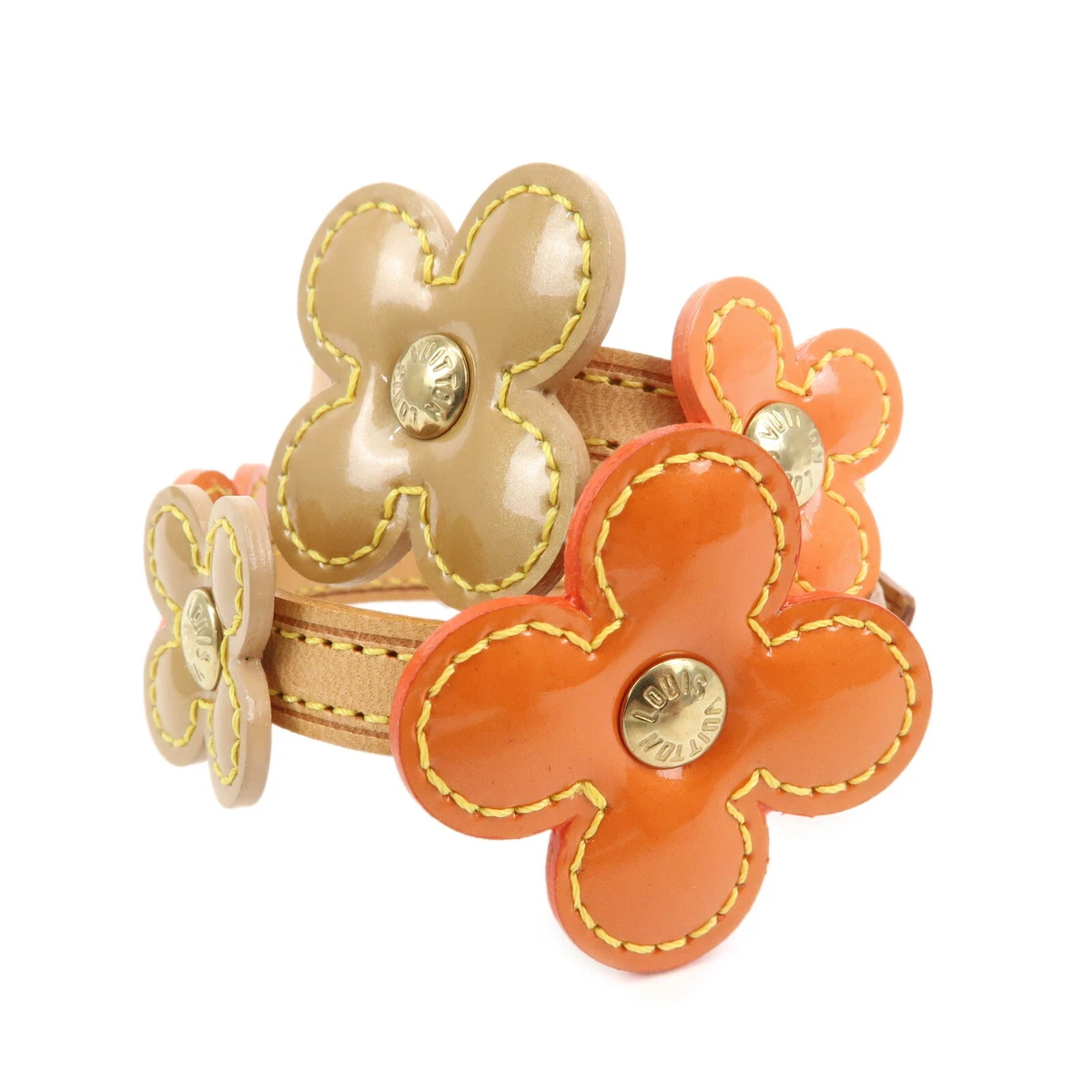 Authentic Louis Vuitton Flower Clasp Neon Orange Leather Bracelet - Louis Vuitton Bracelet Lv Fluo Cord Nylon Orange Accessories  main image 3