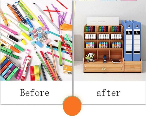Office Wooden Desk Storage Container Pen Pencil Folder Holder DIY GIFT - Picture 6 of 14