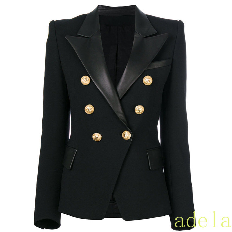 Womens Ladies Inspired Double Breasted Office Blazer Jacket Gold Buttons Coat US