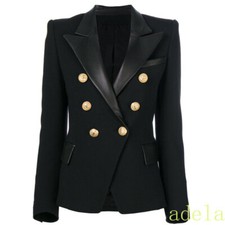 Womens Ladies Inspired Double Breasted Office Blazer Jacket Gold Buttons Coat US