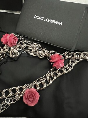 DOLCE & GABBANA Roses Crystal Leather Chain Belt for Dress  display picture 3