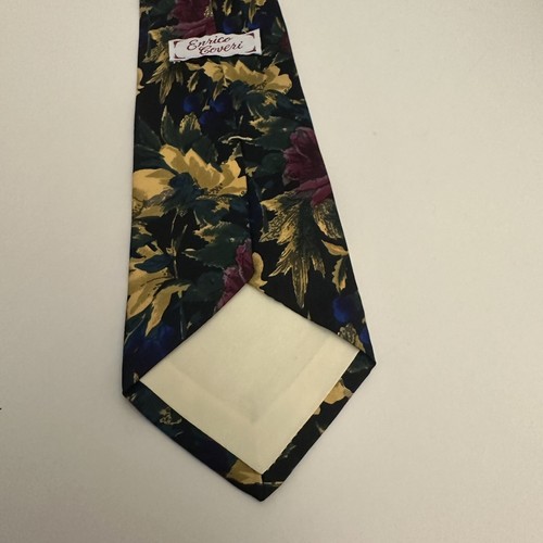 Enrico Coveri 100% Italian Silk Necktie Floral Gold Green Burgundy Elegant Used - Picture 4 of 7