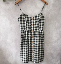 FSL Apparel Dress Womens M Gray Black Plaid Button Up Spagehtti Strap Y2K Retro