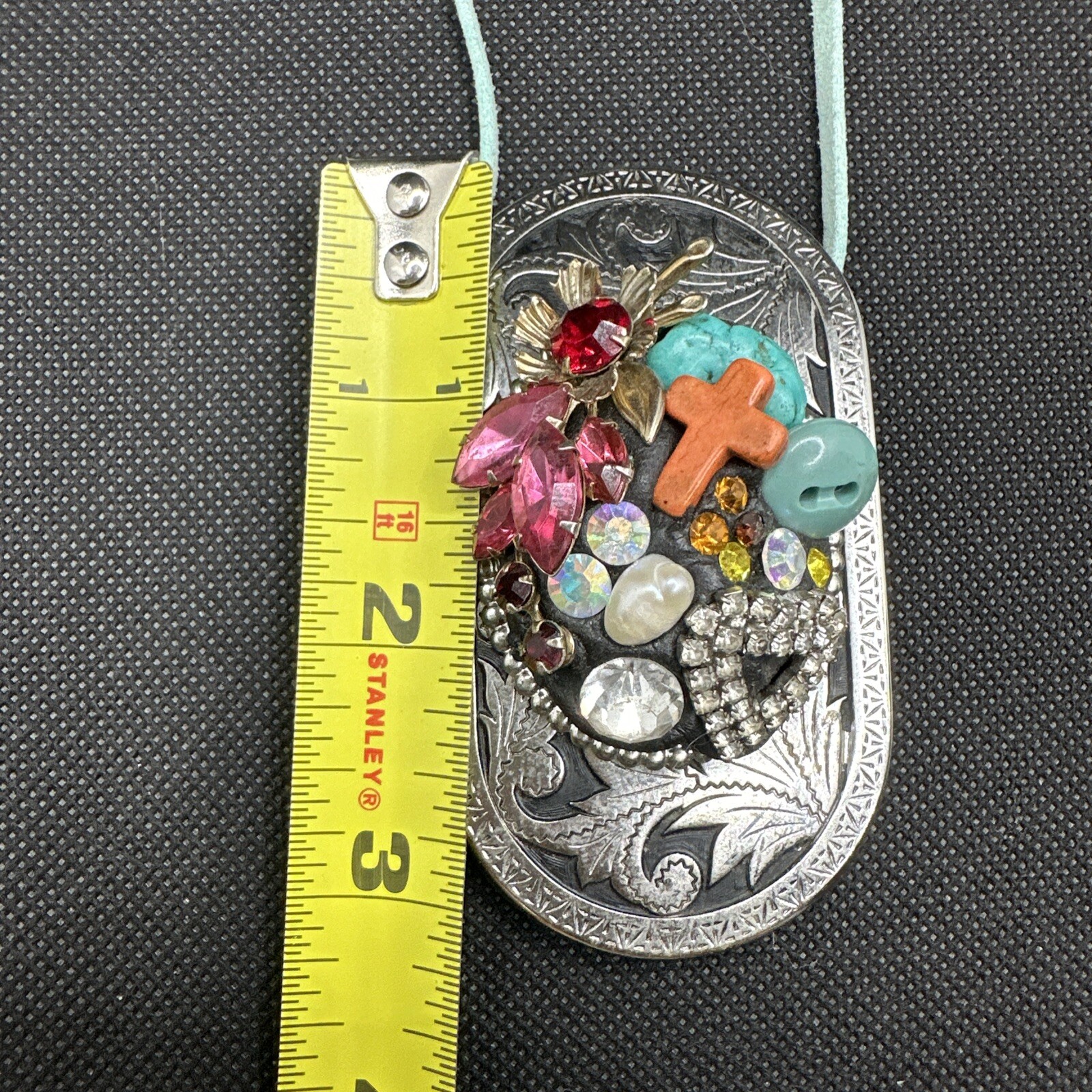 Statement Necklace Turquoise Pendant Multi Media … - image 16