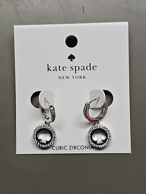 Kate Spade Spot The Spade Pave Huggies Dangle Earrings Silver tone Jewelry