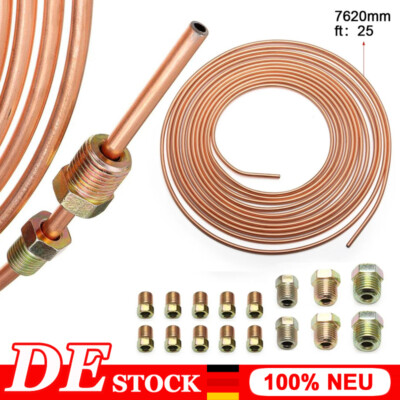 25 ft Auto Bremsleitung Bremsrohr Verkupfert Ø4,75mm + 16 Verschraubungen Set