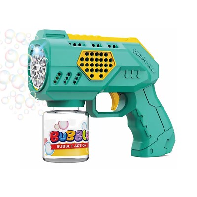 1xElectric Automatic 10-Hole LED Bubble Blaster Gun Toy w/Rich Bubbles in Teal