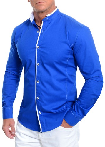 Elegante Camisa para Mangas Largas Inteligente Cuello Mandarín Blanco Costuras |