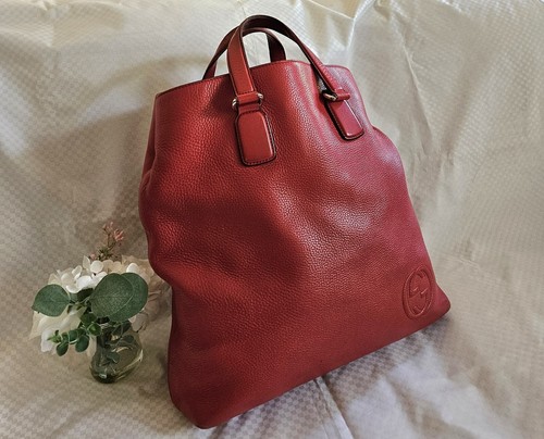 Authentic Gucci Red Leather GG Luxury Large Tote Handbag - 第 5/15 張圖片