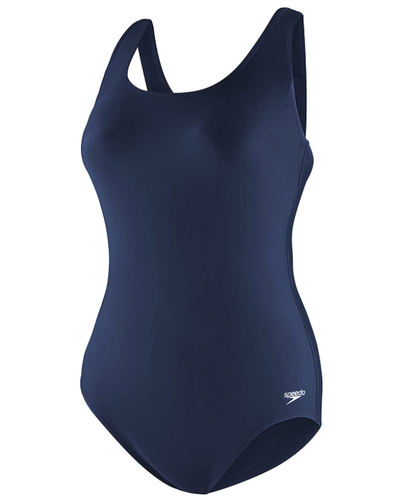 Speedo Women's Aquatic Moderate Ultraback Shelf Bra Swimsuit Navy Sz 14