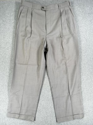Zanella Austin Dress Pants Mens 35x28 Gray Check Pleated Cuffed Made In Italy