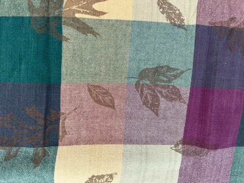 plaid tablecloth 90 x 58 purple tan brown leaf design fall leaves - Picture 4 of 4