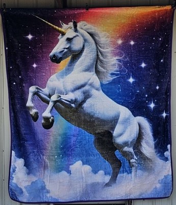 UNICORN CLOUD STAR SKY RAINBOW MYTHICAL FANTASY QUEEN SIZE BLANKET