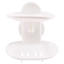 Soap Dish Strong Suction Soap Holder Cup Tray for Shower Bathroom (White) B5O5