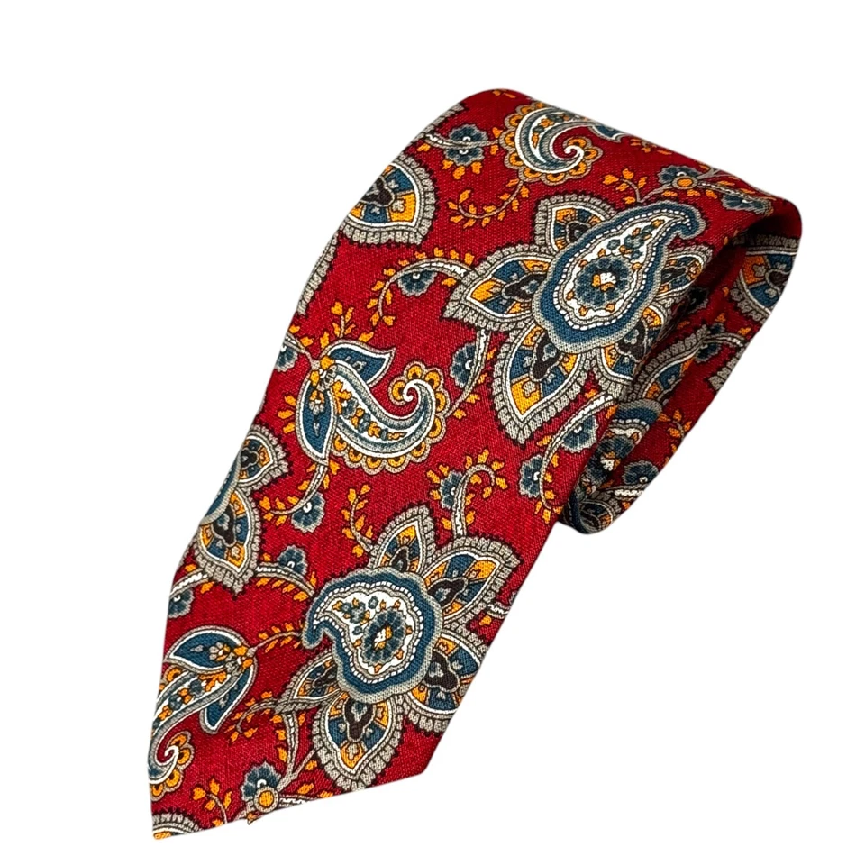 Vintage Polo Ralph Lauren Handmade 100% Linen Paisley Tie Red Blue City Business - Image 2 of 4