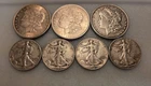 Morgan Dollar & Walking Liberty Half Dollar Silver Coins Lot, 1889-1945
