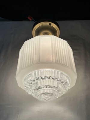 RESTORED Antique Vtg Art Deco Ceiling Light Skyscraper Semi-Flush Schoolhouse