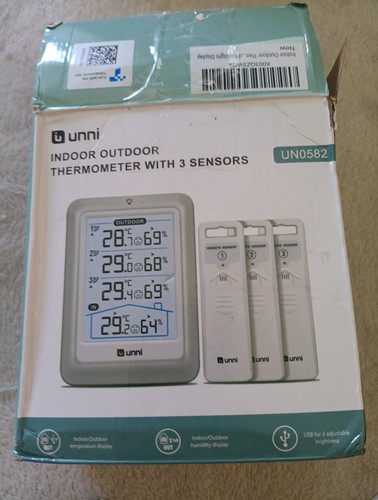 Unni INDOOR-OUTDOOR Thermometer mit 3 SENSOREN - UN0582. 1 Batteriedeckel fehlt - Bild 1 von 4