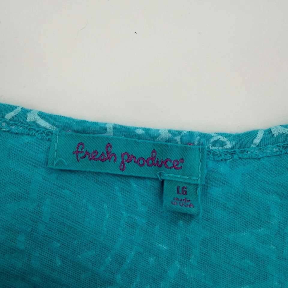 Fresh Produce Turquoise Patterned Scoop Neck T Shirt Top Women's Size Large - Image 3 of 4