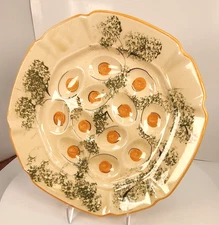 VTG Designcraft 11.5" #402 Mustard Yellow 12 Holder Deviled Egg Relish Platter
