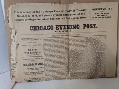 RARE Collectible Newspaper, CHICAGO EVENING POST 1871 Chicago Great Fire  - 16