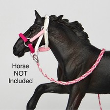 Handmade Schleich CollectA Dark/Light Pink White Halter + Lead Model Horse Tack