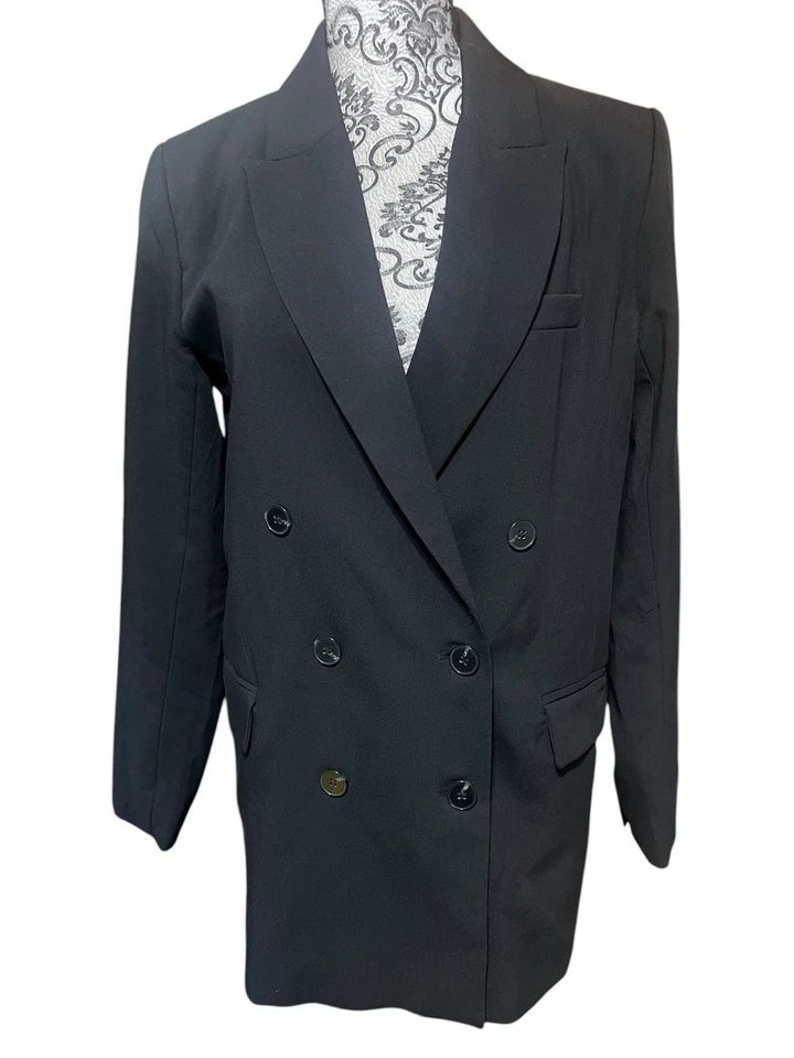 Blazer Joie Talla Mediana Negro Doble Pecho Novio De Gran Tamaño Foto 2 de 4