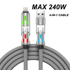 4 in 1 LED USB C Fast Charger Cable 3A PD Sync Cord For iPhone 16 15 Pro Samsung