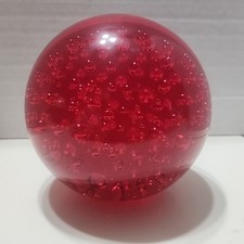 Controlled Bubble Sphere Paperweight Red Art Glass Decorative Orb Globe
