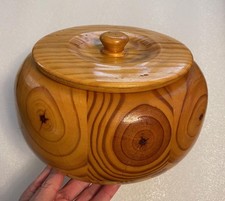 Large Vintage Hand Turned Segmented Honey Glazed Wooden Bowl w Lid Gorgeous 