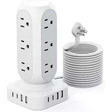 12-Outlet Power Strip Surge Protector Tower in White with 8 USB Ports (4 a and 4