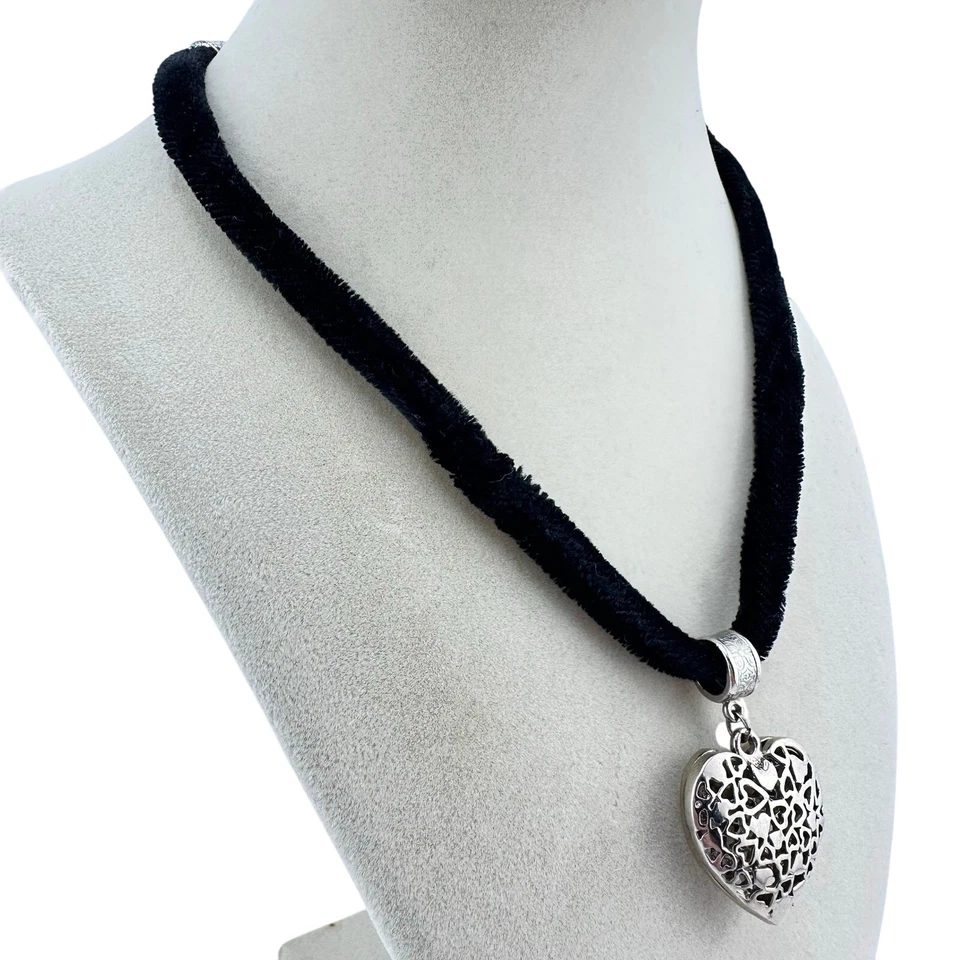 "Collar de 18"" con colgante de corazón estilo vintage cordón de terciopelo negro amor romance" Foto 3 de 4