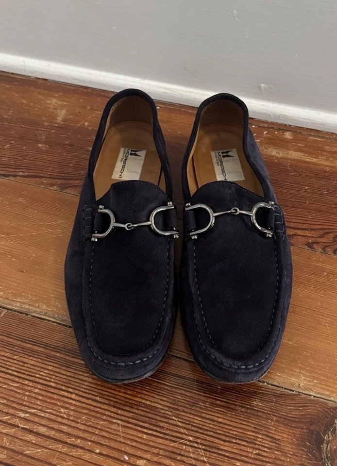 Zapatos de vestir mocasines de cuero gamuza azul Moreschi plateados talla 6 para hombre Foto 2 de 4