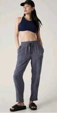 Athleta Retreat Linen Pants High Rise Ankle Medium Violet Blue Pull-on Tapered