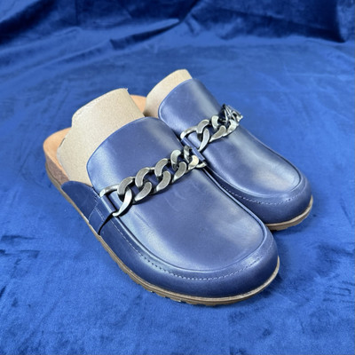 Vionic Georgie Shoe Navy Napa Leather Mule Womens 9 Loafer Arch Support New 0106