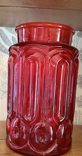 Rubinrot Amberina Mond Sterne Kanister Apotheker Glas Vintage Le Smith ohne Deckel 9,5 Zoll