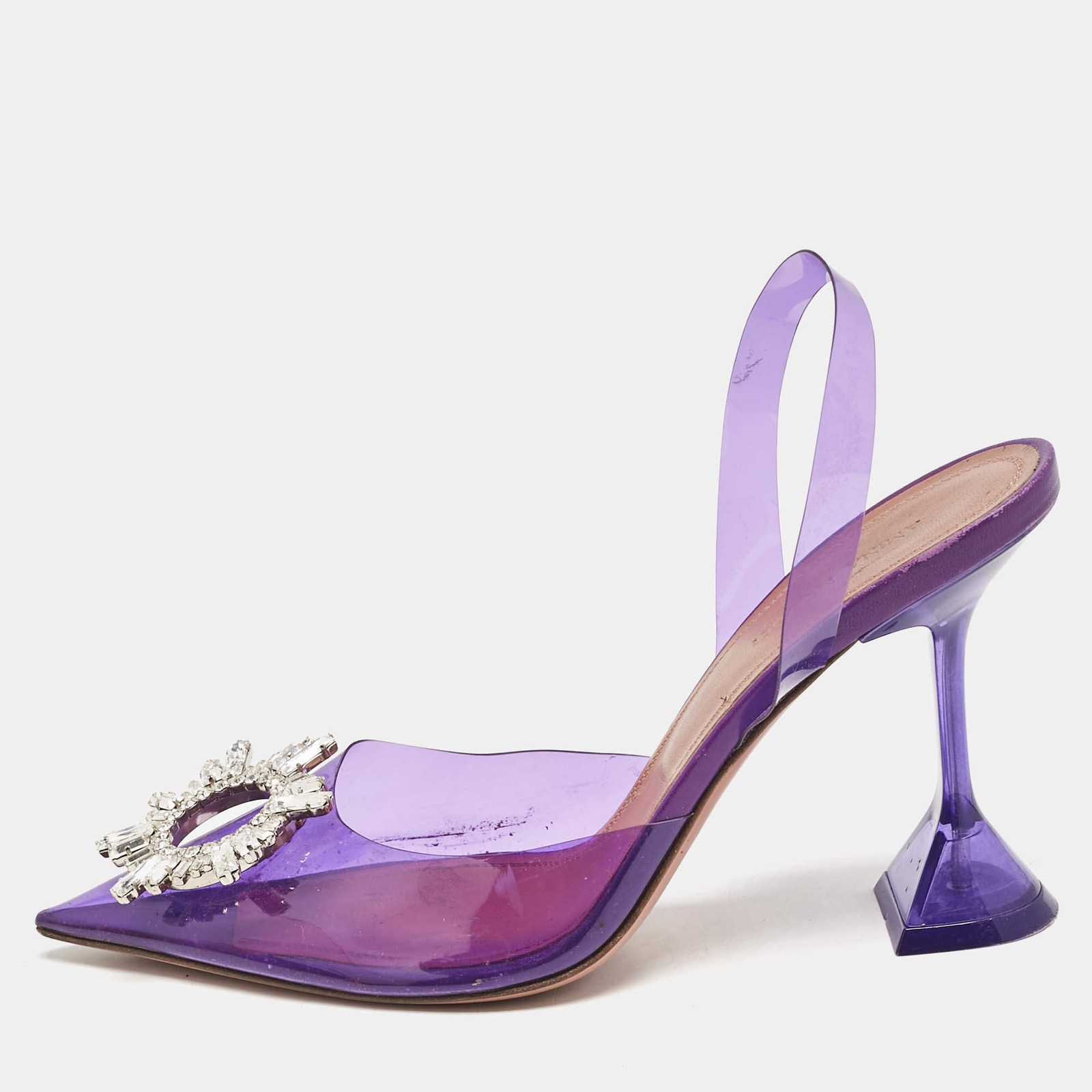 Amina Muaddi Purple PVC Begum Slingback Pumps Size 385