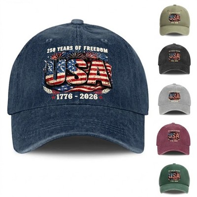 USA 250th Independence Anniversary DAD Hat 250 Years of Freedom Distressed Denim