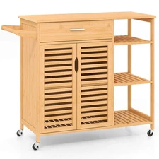 35.5" Kitchen Island Cart w/ Lockable Wheels Drawer Open Shelves Towel Bar