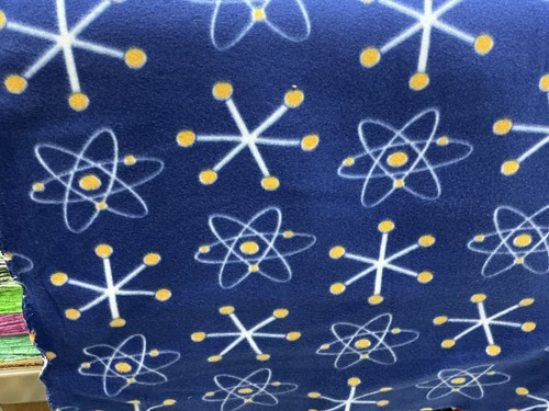 Atoms atomic cosmic space science fleece fabric on blue 60" wide, sold BTY - Picture 11 of 15