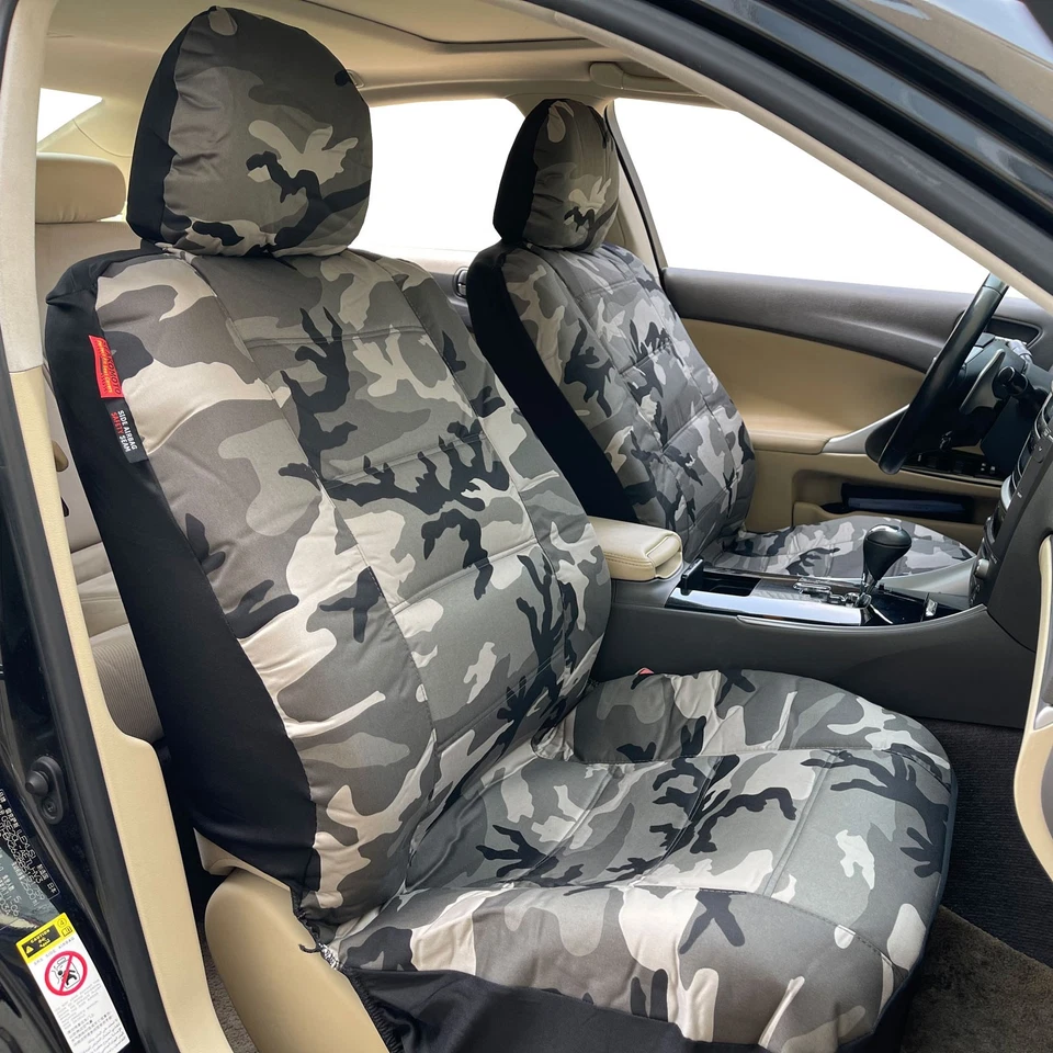 Fundas de asiento de auto camufladas grises de lona de algodón delanteras para Dodge Grand Caravan 2001 Foto 2 de 4