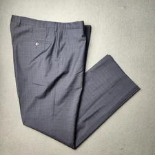 Hugo Boss Dress Pants Mens 38x32 Blue Micro Check Leeron Flat Front Slacks