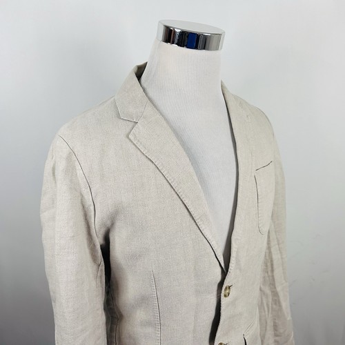 Black Brown 1826 Medium 100% Linen Sport Coat Beige Two Button Double Vented - Picture 1 of 8