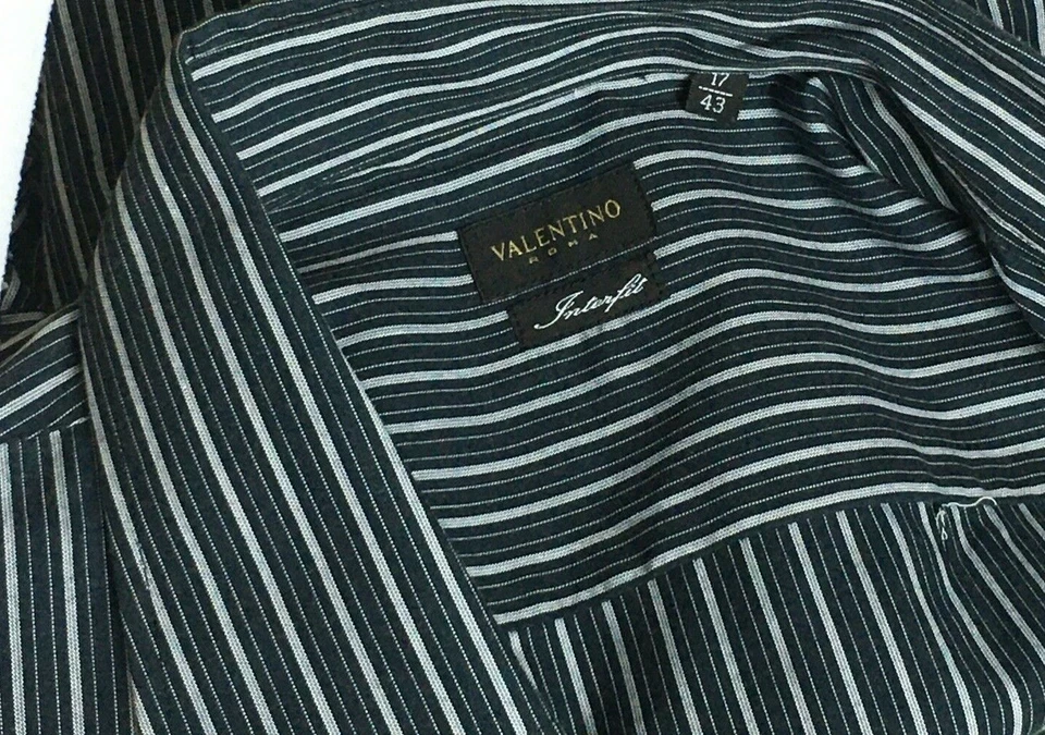 Camisa de vestir negra a rayas Valentino para hombre talla 17 venta al por menor $270 Foto 2 de 4