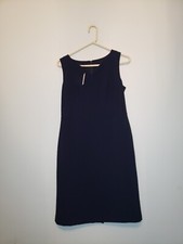 Talbots Womens 6 Sleeveless Sheath Dress Navy Blue V Notch Neck Knee Length NWT