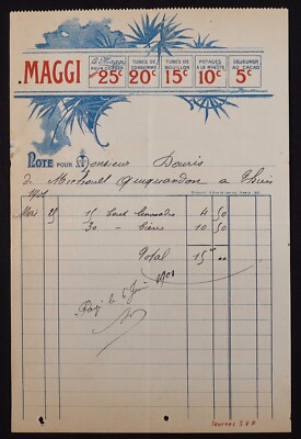 Rechnung PARIS Verzehrte Brühe Suppen Co. MAGGI Jugendstil Kopf Billhead 12