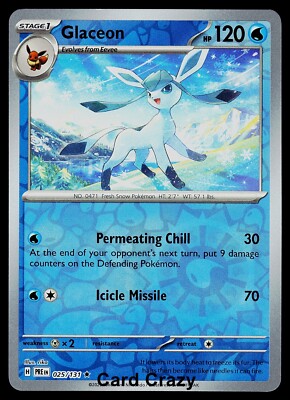 Glaceon 025/131 - Prismatic Evolutions - Reverse Holo Pokemon Card Near Mint NM
