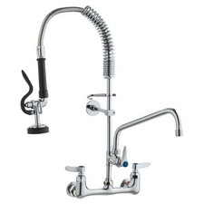 Commercial Faucet with Pre-Rinse Sprayer, 25" Height, 8" Center, 12" Swing Spout